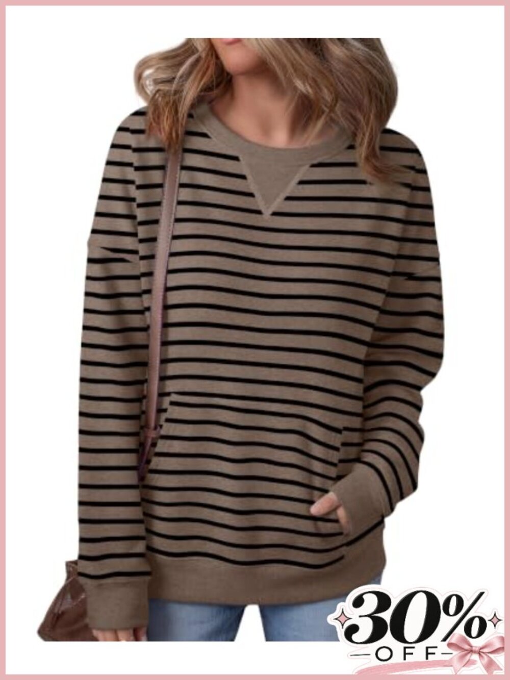 Women's Crew Neck Long Sleeve Sweatshirt Kangaroo Pocket